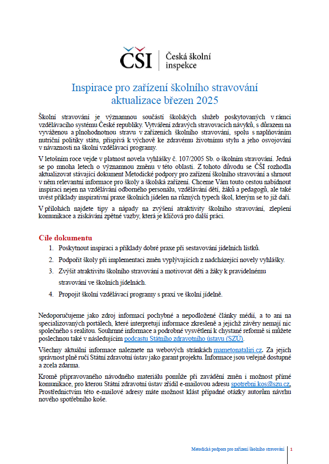 Inspirace pro zařízení školního stravování